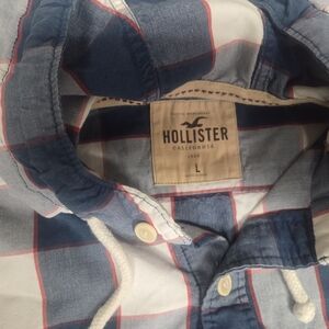 Hollister White and Blue Checkered Hoodie